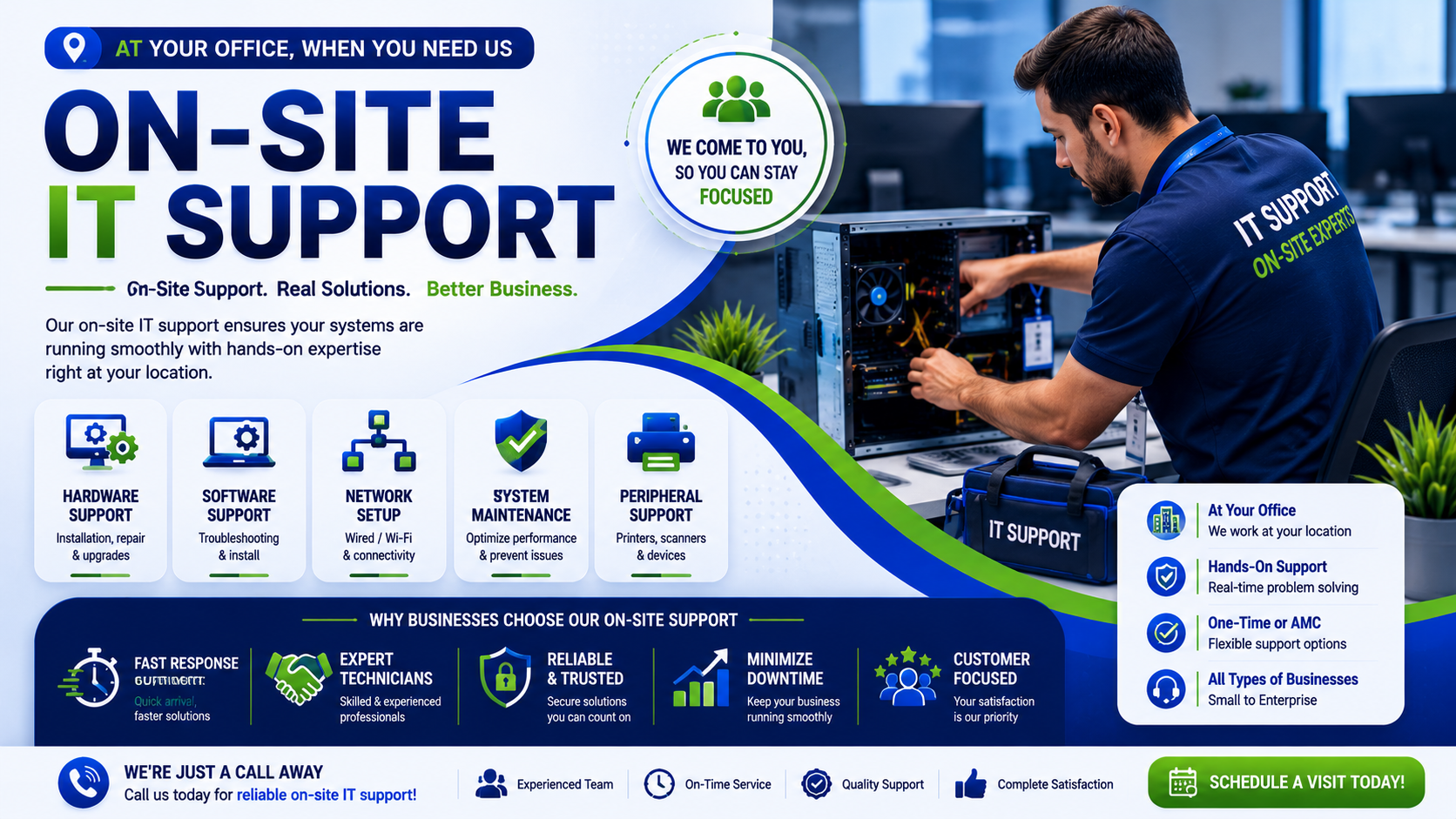 On-site IT support at your office with hands-on technical assistance