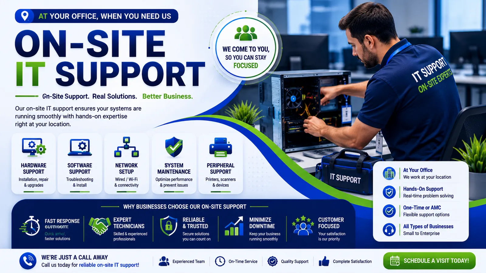 On-site IT support at your office with hands-on technical assistance