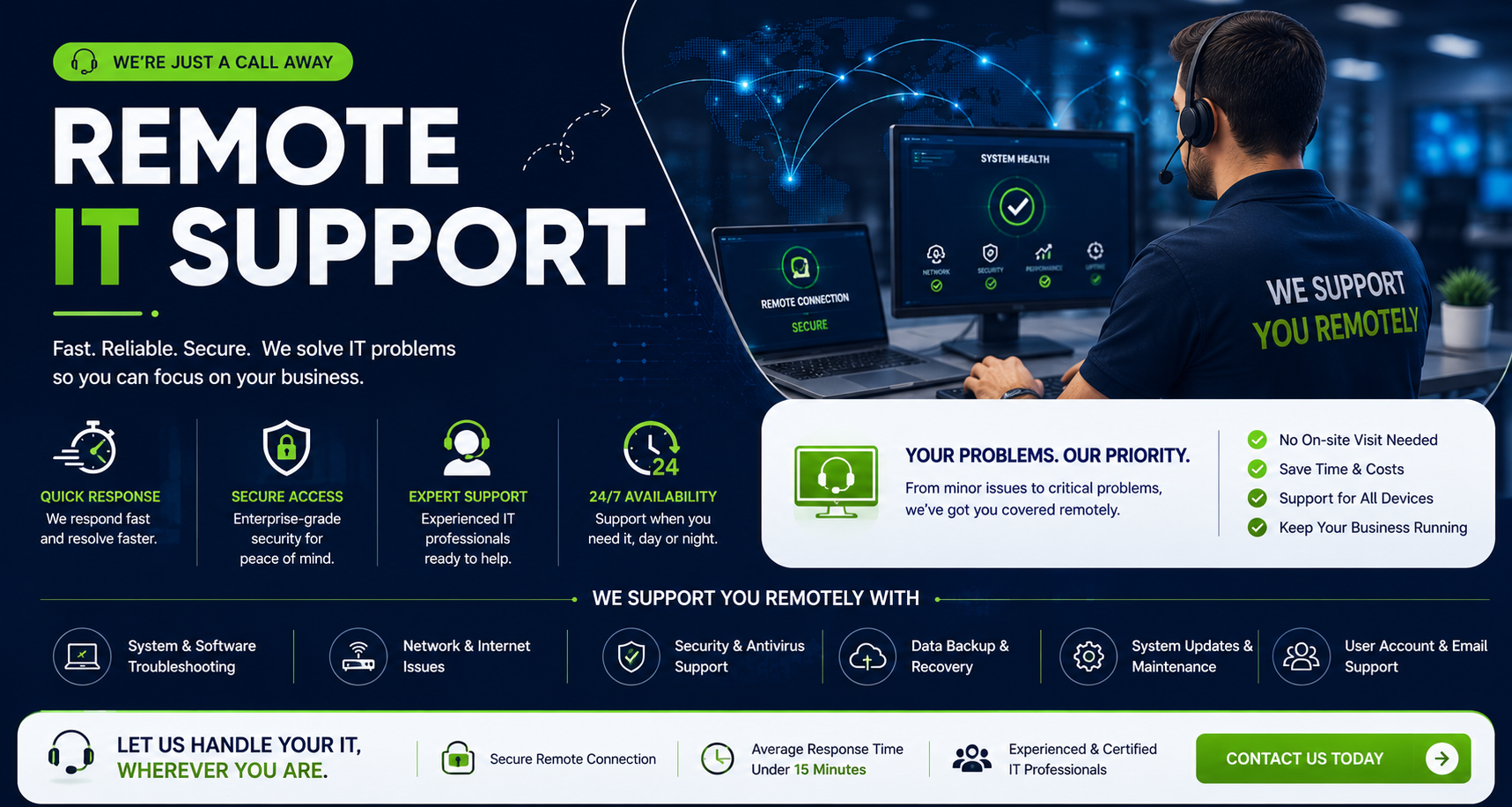 Remote IT support services with secure access quick response and expert support